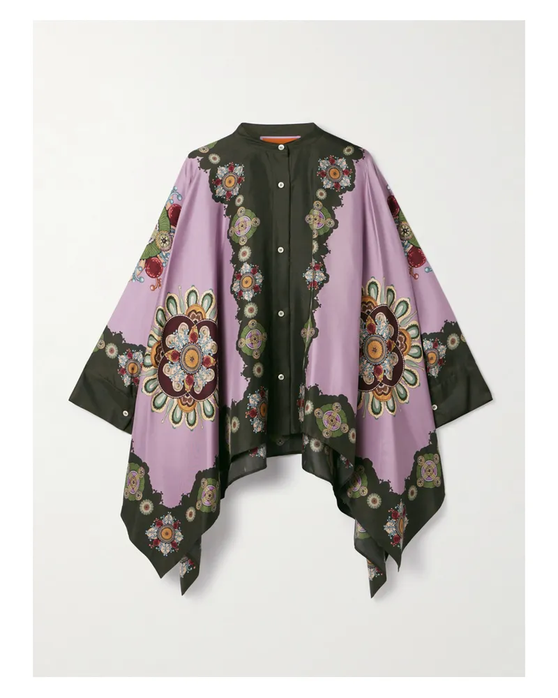La DoubleJ Icon Foulard Hemd Aus Bedrucktem Seiden-twill Mit Falten - Lila Lila