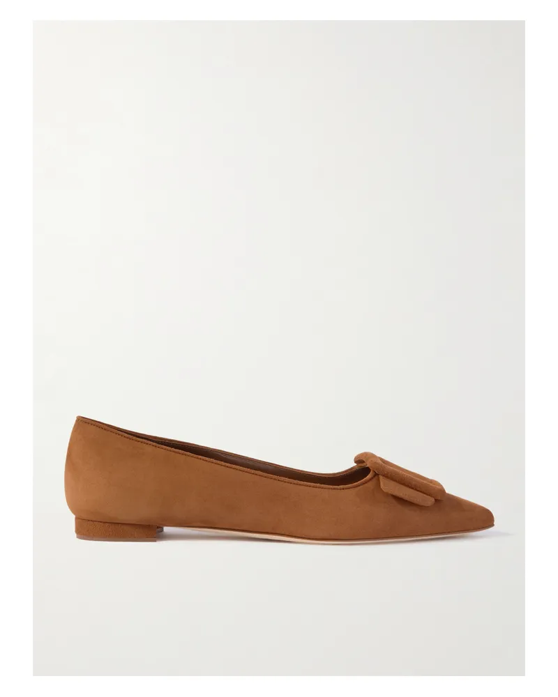 Manolo Blahnik Maysale Suede Point-toe Flats - Brown Brown