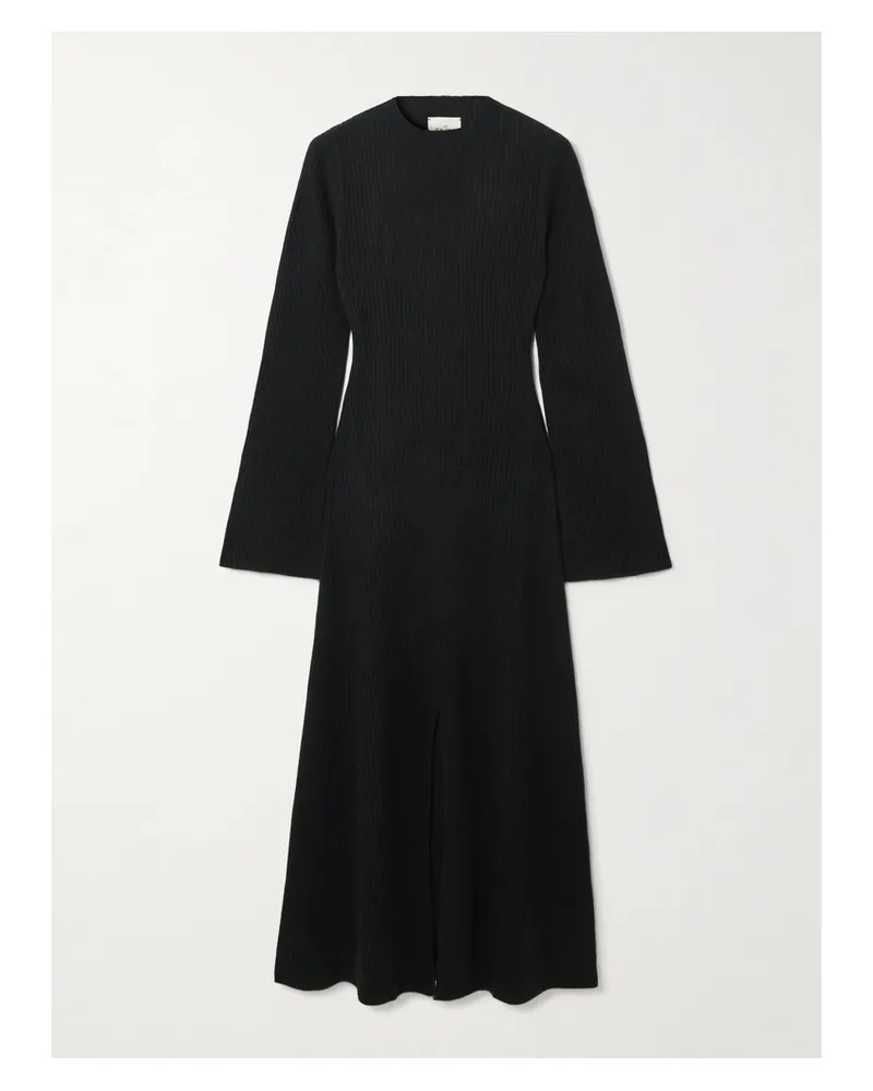 Le Kasha 1918 Logan Ribbed Organic Cashmere Midi Dress - Black Black