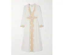 Trousseau Maxikleid Aus Seiden-jacquard Mit Spitzenbesätzen - Creme