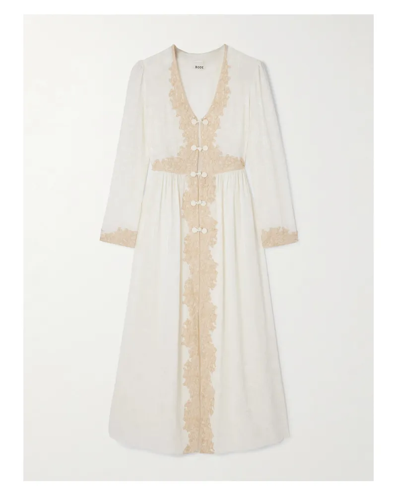BODE Trousseau Maxikleid Aus Seiden-jacquard Mit Spitzenbesätzen - Creme Creme