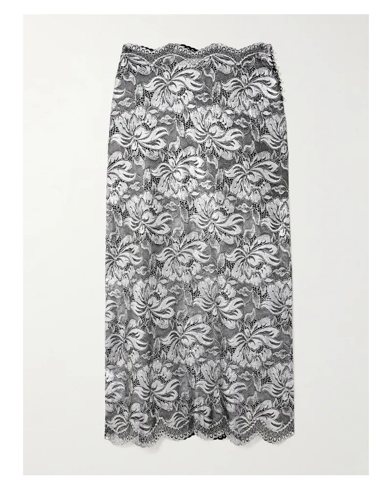 Paco Rabanne Scalloped Metallic Stretch-lace Midi Skirt - Silver Silver