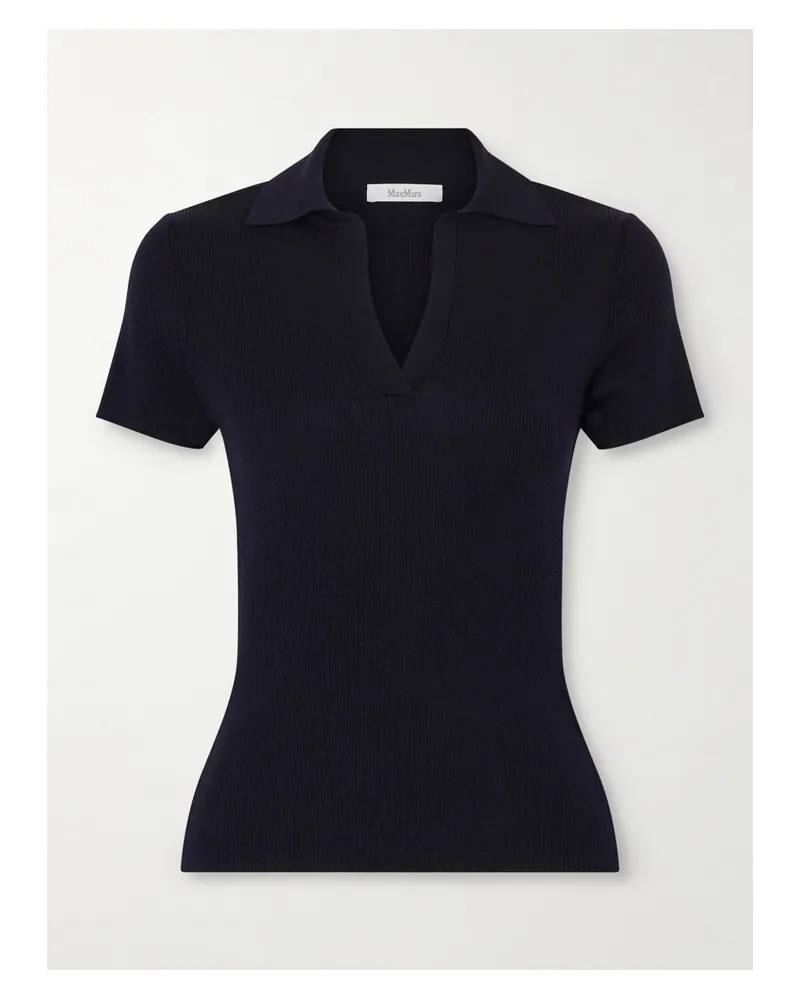 Max Mara Ribbed Wool Polo Shirt - Blue Blue