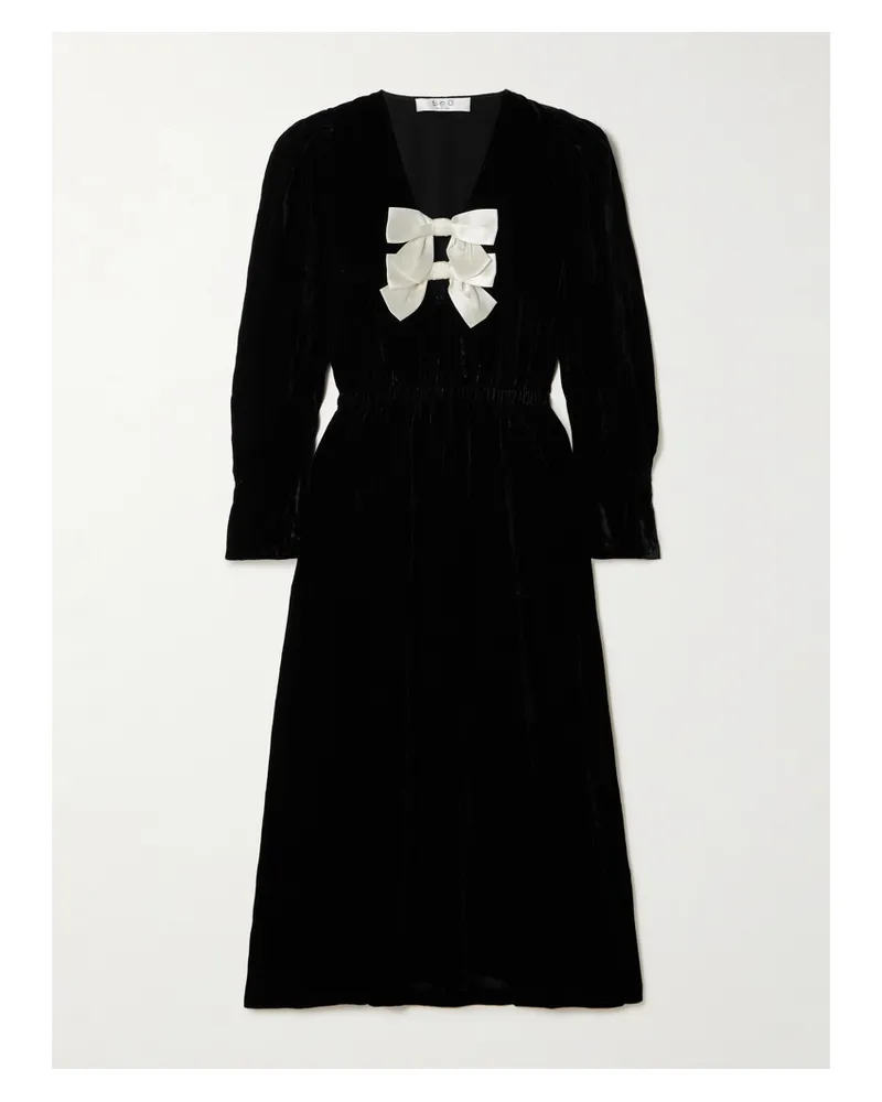 Sea Seraphine Midikleid Aus Samt Mit Satinbesätzen - Schwarz Schwarz