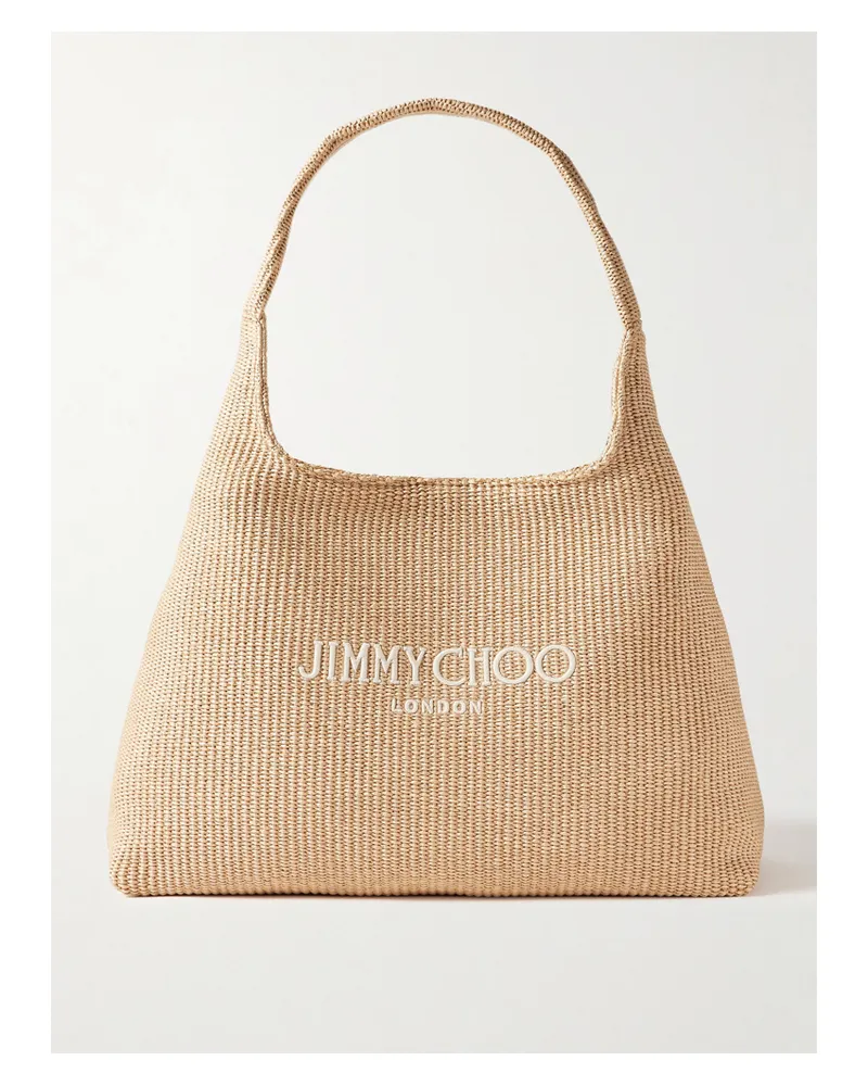 Jimmy Choo Embroidered Raffia Tote - Neutrals Neutrals