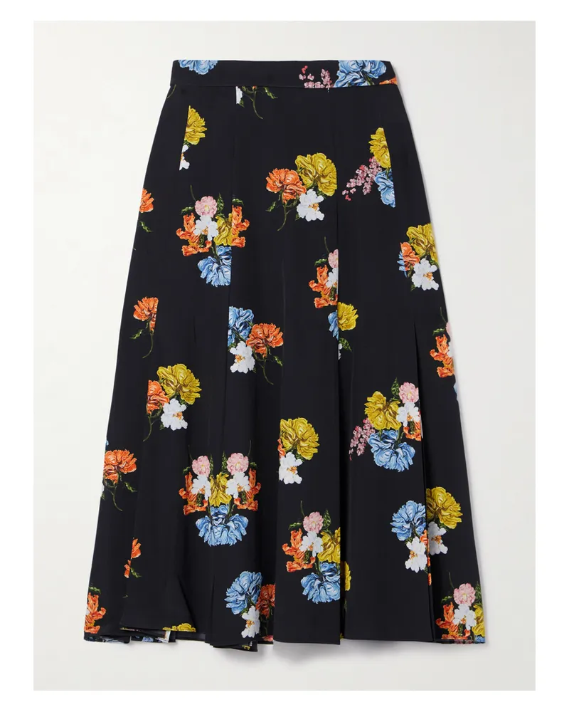 EMILIA WICKSTEAD Kenzie Rock Aus Crêpe De Chine Aus Seide Mit Blumenprint - Schwarz Schwarz
