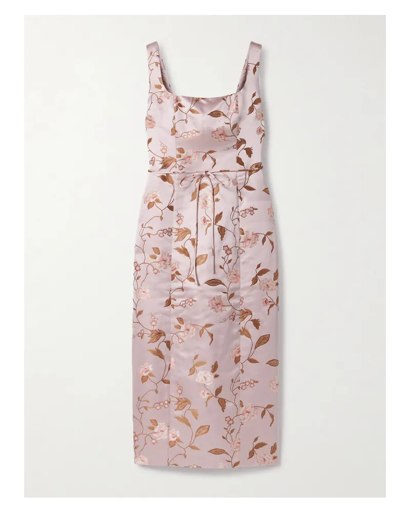 STAUD Zoe Midikleid Aus Brokat Mit Blumenmuster - Pink Pink