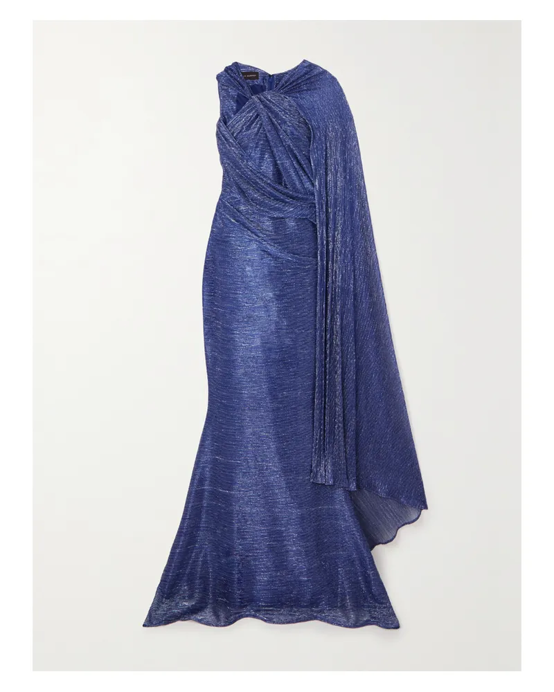 Talbot Runhof Asymmetrische Robe Aus Metallic-voile Mit Cape-effekt - Blau Blau