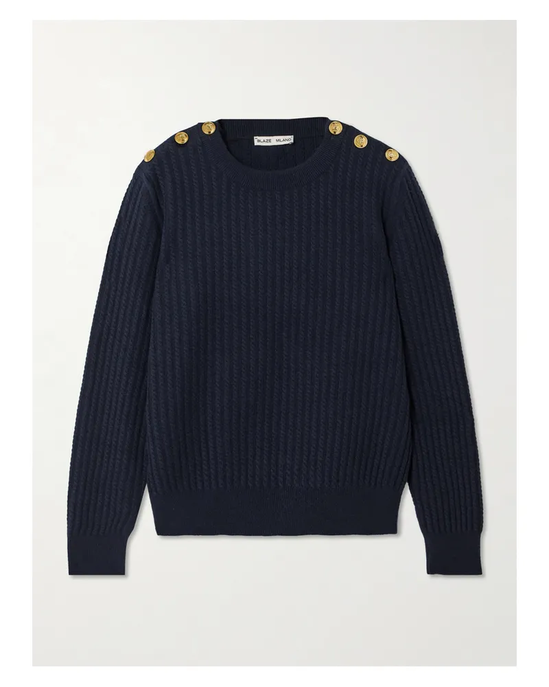 Blazé Milano Highland Zopfstrickpullover Aus Einer Woll-kaschmirmischung Mit Knöpfen - Blau Blau