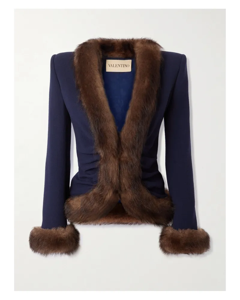 Valentino Garavani Jacke Aus Wolle Mit Shearling-besätzen - Blau Blau