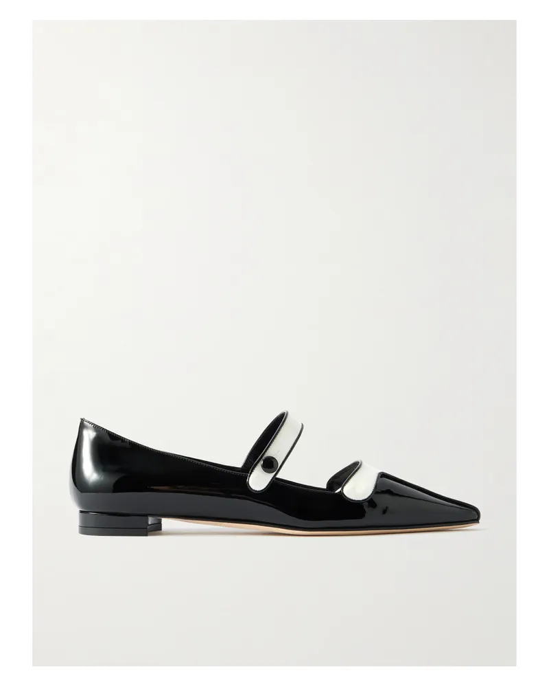 Manolo Blahnik Ganeus Zweifarbige Mary-jane-ballerinas Mit Spitzer Kappe Aus Lackleder - Schwarz Schwarz