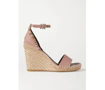 Rockstud 105 Textured-leather Espadrille Wedge Sandals - Neutrals