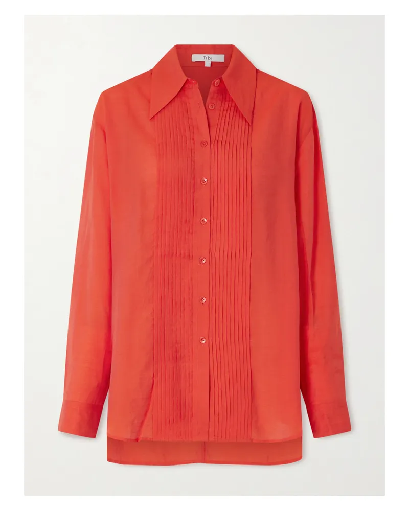 tibi Hemd Aus Voile Mit Biesen - Rot Rot