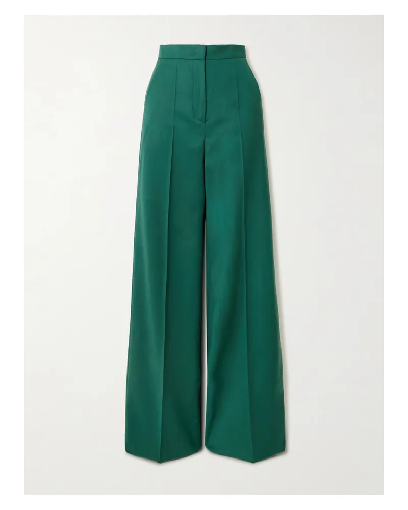 Max Mara Fernet Hose Mit Weitem Bein Aus Woll-canvas Mit Stickerei - Grün Grün