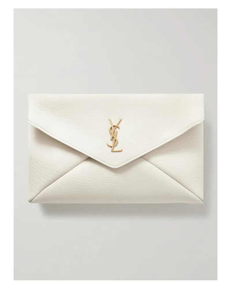 Saint Laurent Cassandre Large Textured-leather Clutch - Neutrals Neutrals