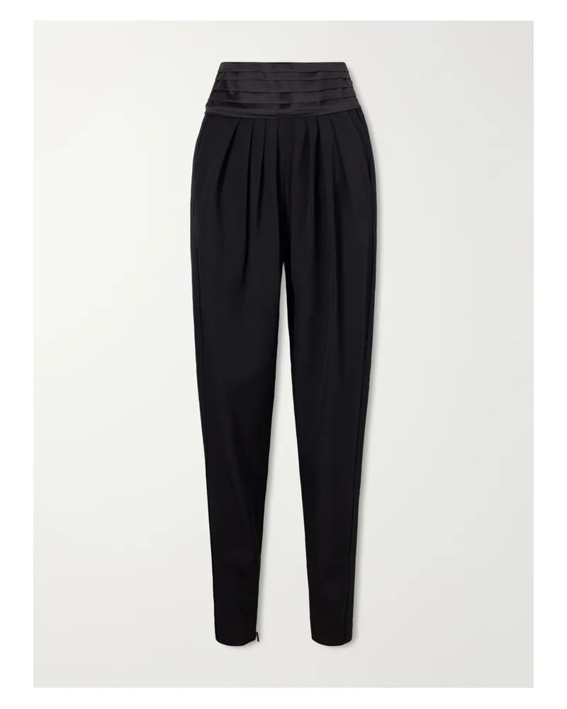Lanvin Pleated Charmeuse And Draped Wool Tapered Pants - Black Black