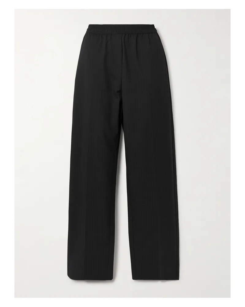 St. Agni Hose Mit Weitem Bein Aus Twill Aus Einer Wollmischung Mit Nadelstreifen - Schwarz Schwarz