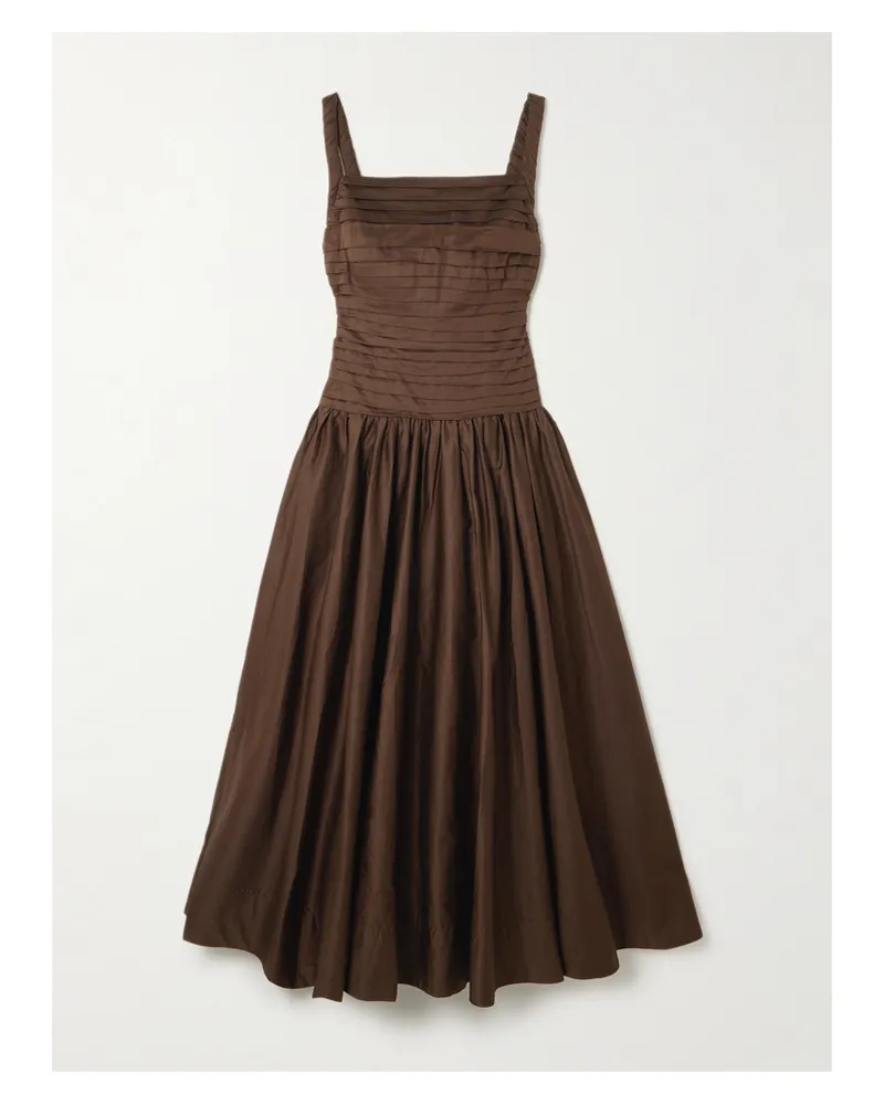 Aje. Star Pleated Cotton Dress - Brown Brown