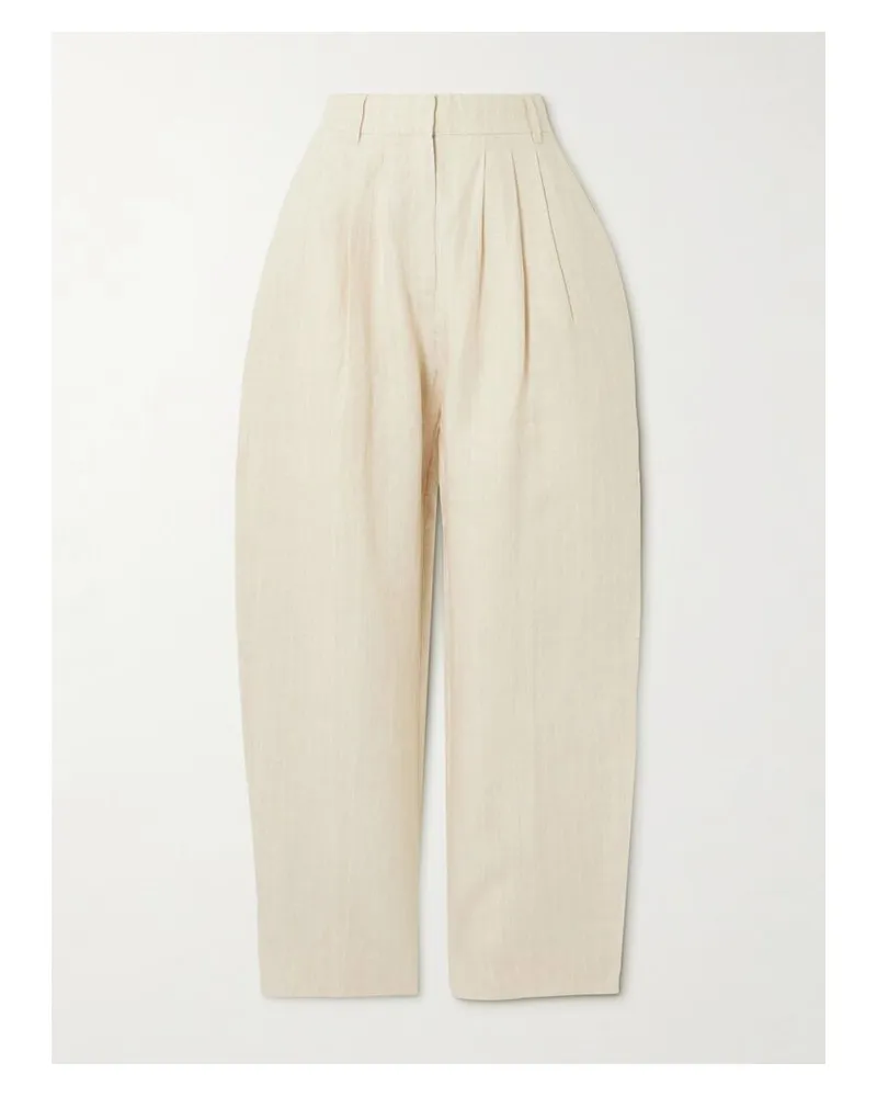 Posse Lucille Bundfaltenhose Mit Geradem Bein Aus Leinen Mit Nadelstreifen - Neutral Neutral