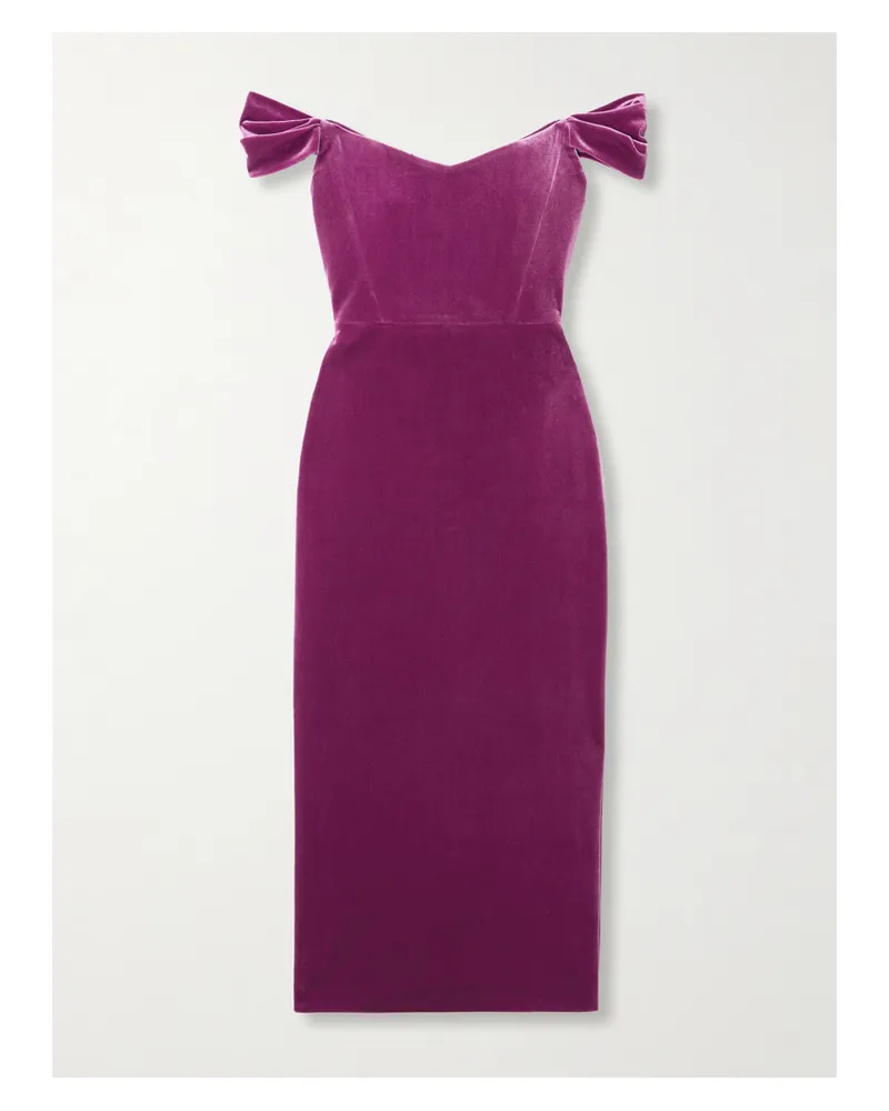 Alex Perry Schulterfreies Midikleid Aus Stretch-samt - Lila Lila