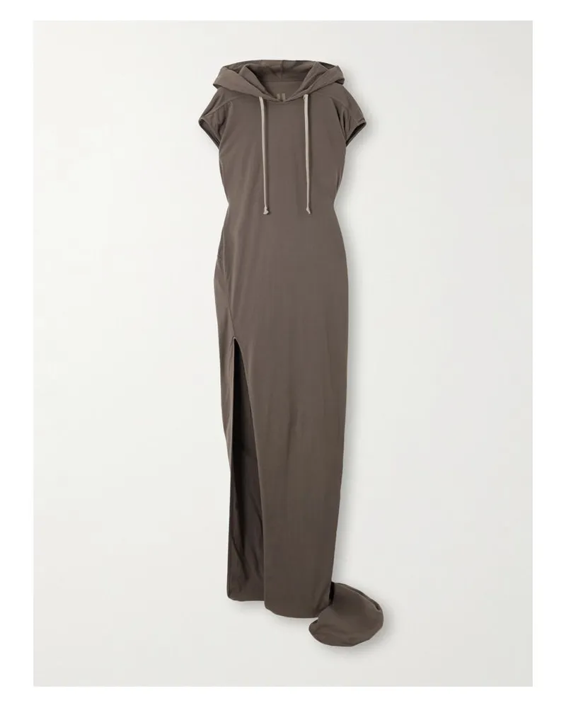 Rick Owens Edfu Maxikleid Aus Geripptem Baumwoll-jersey Mit Kapuze - Braun Braun