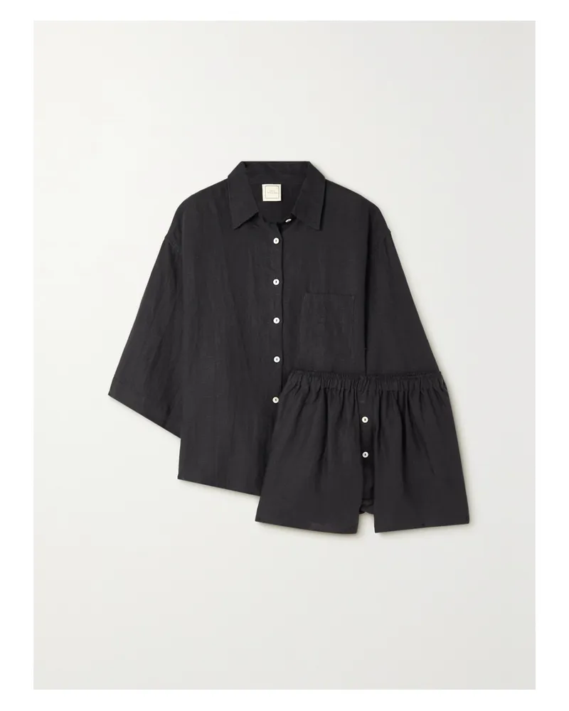 Deiji Studios The 03 Washed-linen Shirt And Shorts Set - Black Black