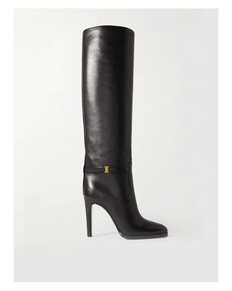 Saint Laurent Diane Kniehohe Stiefel Aus Leder Mit Logodetail - Schwarz Schwarz
