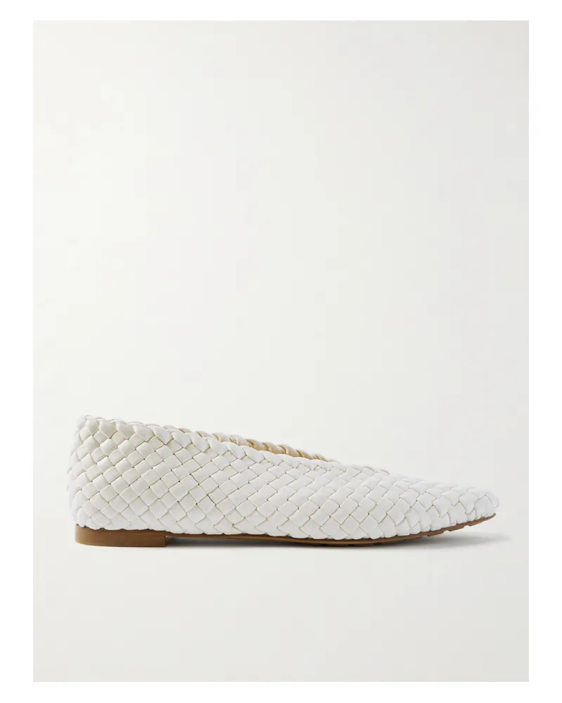 Bottega Veneta Sofia Intrecciato Leather Point-toe Flat - White White
