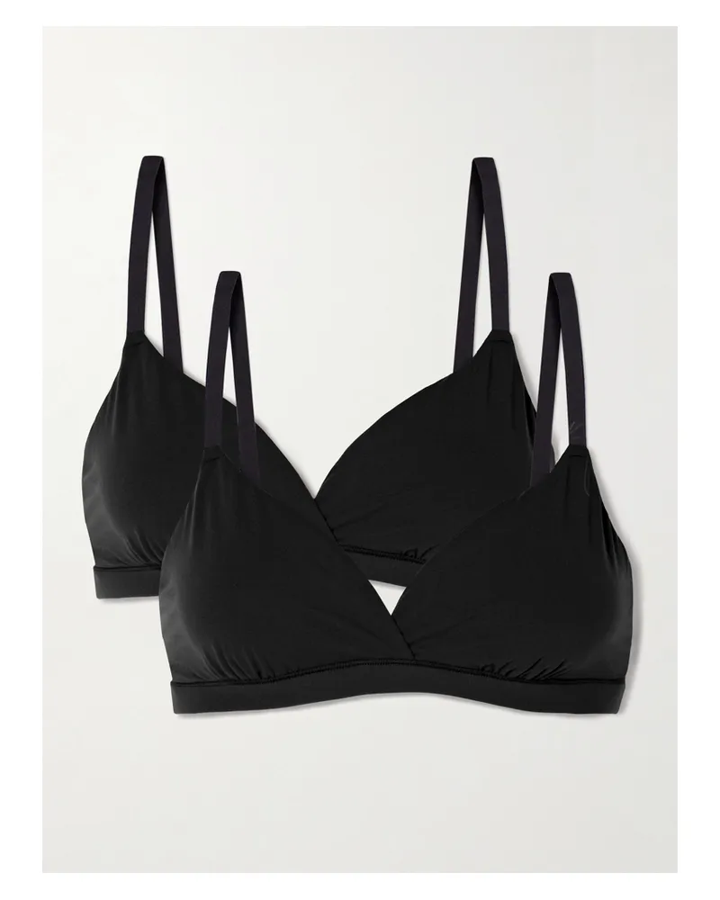 SKIMS Fits Everybody Crossover Bralette – Onyx – Set Aus Zwei Soft-bhs - Schwarz Schwarz