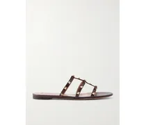 Rockstud Leather Sandals - Brown