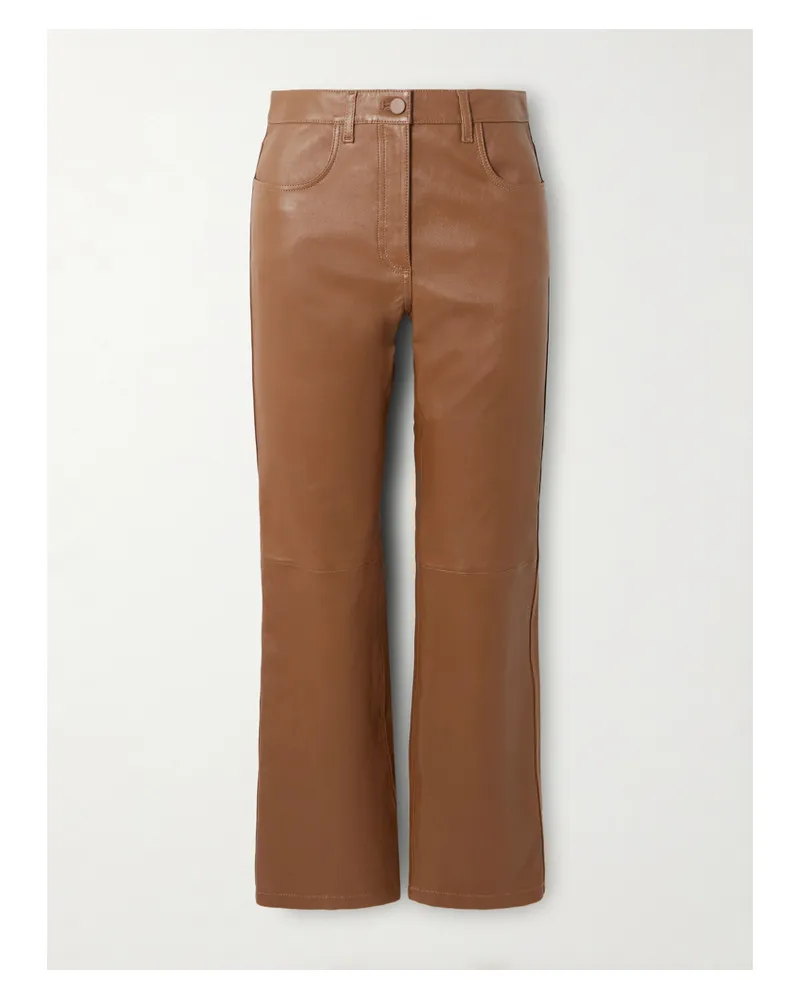 Joseph Duke Cropped Leather Flared Pants - Brown Brown