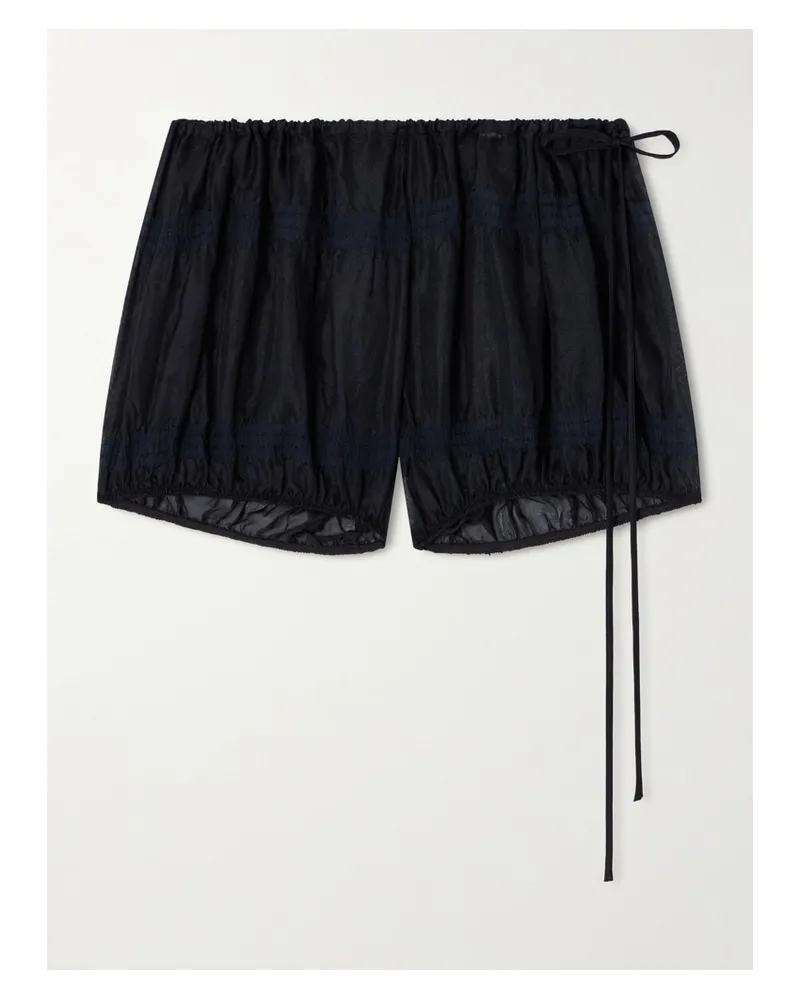 Kiki De Montparnasse Smocked Silk-blend Voile Shorts - Black Black