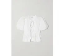 Tie-front Organic Cotton-poplin Peplum Blouse - White