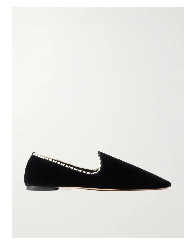 Totême Leather-trimmed Velvet Slippers - Black Black