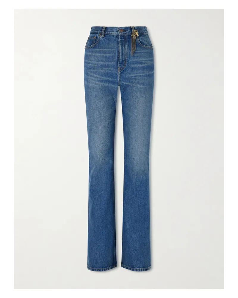 Chloé Embellished High-rise Straight-leg Organic Jeans - Blue Blue