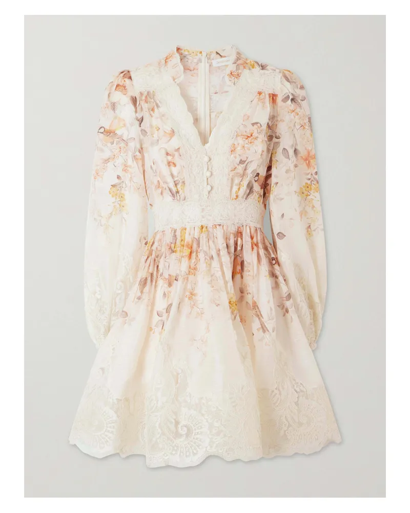 Zimmermann Luna Lace-trimmed Linen And Cotton-blend Mini Dress - Cream Cream