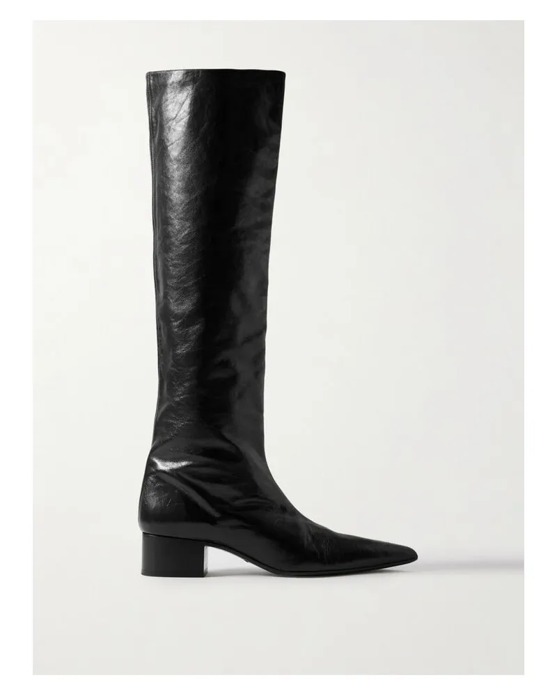 KHAITE Andee Kniehohe Stiefel Aus Leder In Knitteroptik - Schwarz Schwarz