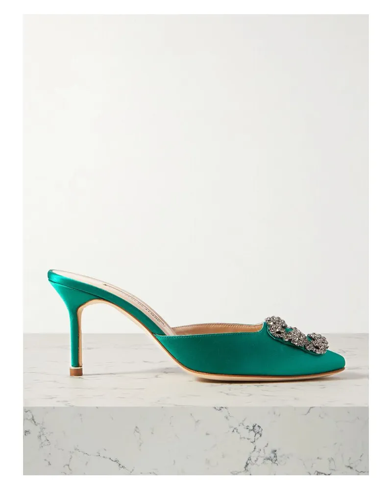 Manolo Blahnik Hangisimu 70 Mules Aus Satin Mit Verzierung - Grün Grün