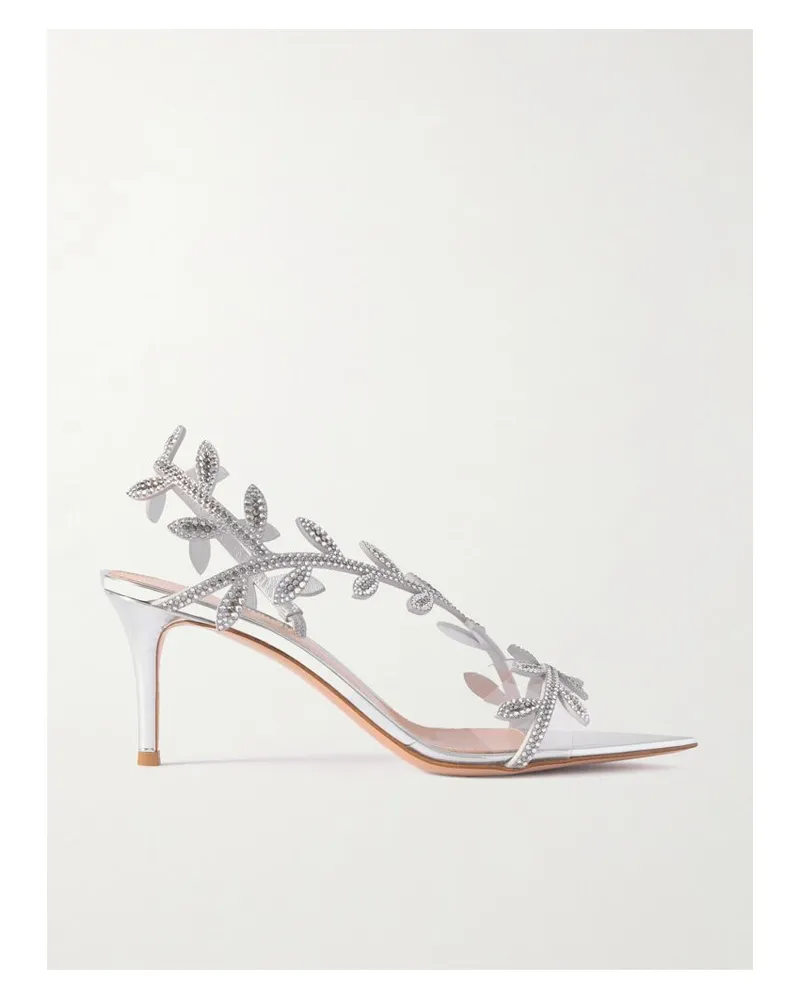 Gianvito Rossi Flavia 70 Slingback-sandalen Aus Metallic-leder Und Pvc Mit Kristallen - Silber Silber