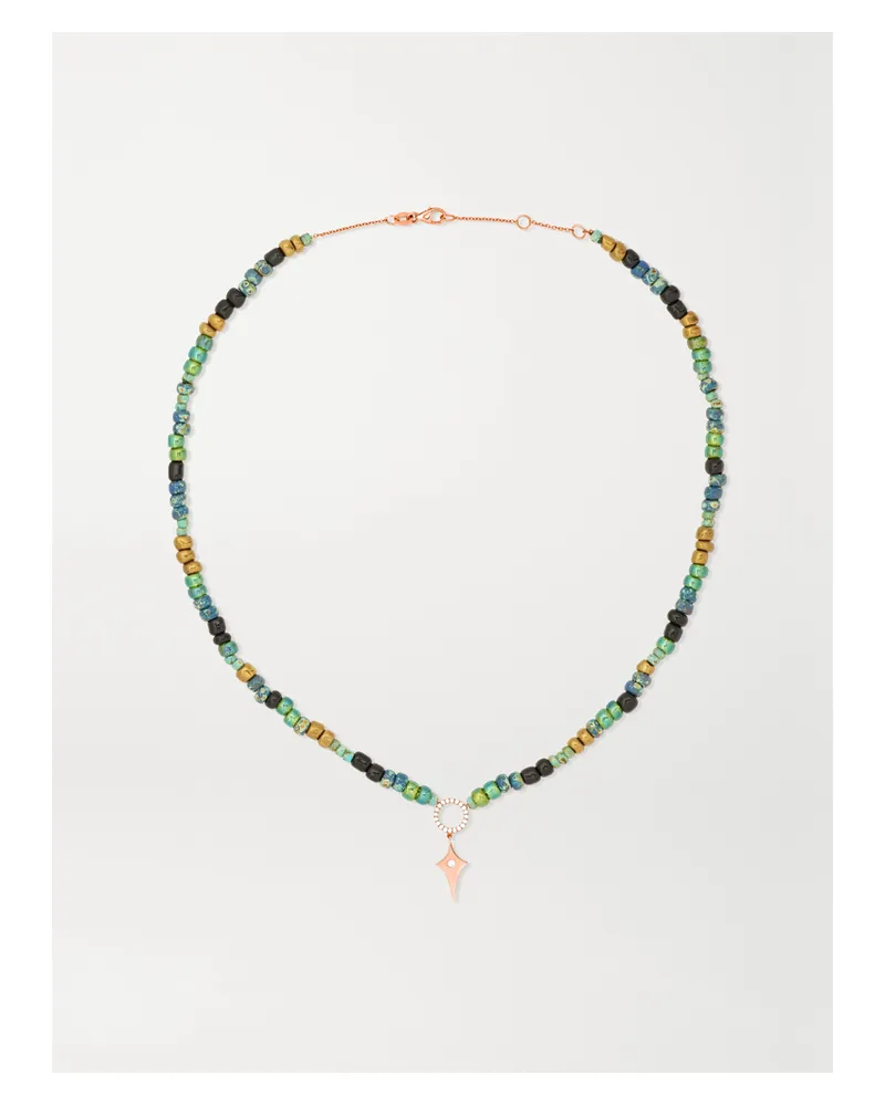 Diane Kordas Kette Mit Details Aus 14 Karat Roségold, Zierperlen Und Diamanten - Grün Grün