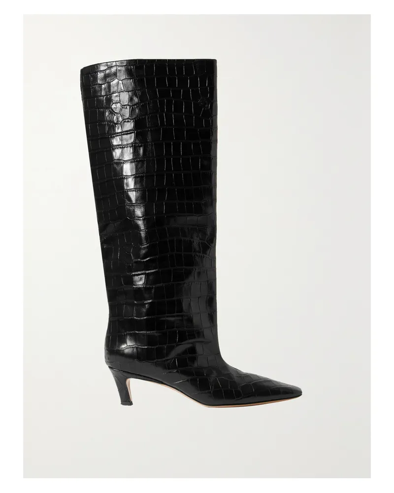 Totême Croc-effect Leather Knee Boots - Black Black