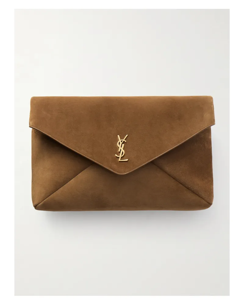 Saint Laurent Cassandre Xxl Envelope Suede Clutch - Brown Brown