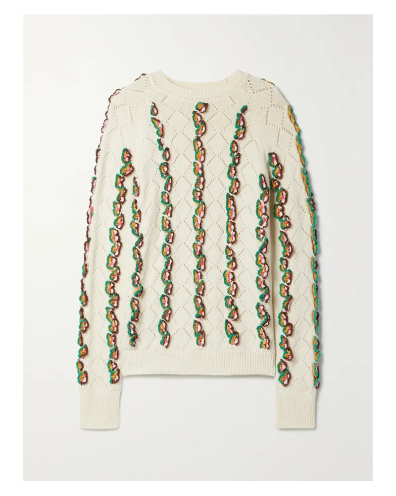 Gabriela Hearst Alvy Pullover Aus Kaschmir In Pointelle-strick Mit Applikationen - Elfenbein Elfenbein