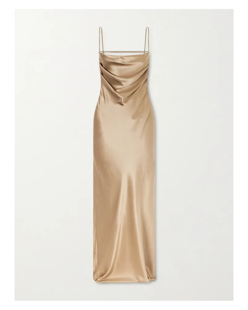 Saint Laurent Open-back Draped Silk-satin Maxi Dress - Brown Brown