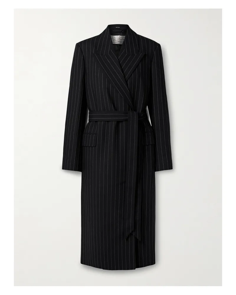 Acne Studios Wollmantel Mit Nadelstreifen Und Bindegürtel - Schwarz Schwarz