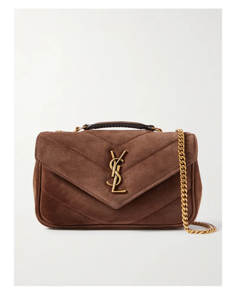 Saint Laurent Loulou Mini Quilted Suede Shoulder Bag - Brown Brown