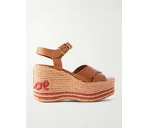 Leather Platform Espadrilles - Brown