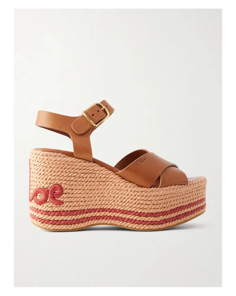 Chloé Leather Platform Espadrilles - Brown Brown