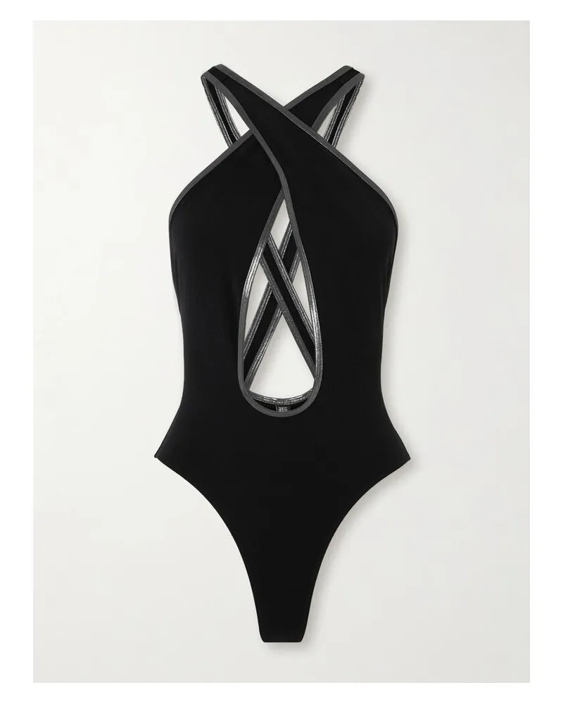 Lisa Marie Fernandez Pretzel Badeanzug Aus Crêpe Mit Metallic-besätzen Und Cut-out - Schwarz Schwarz