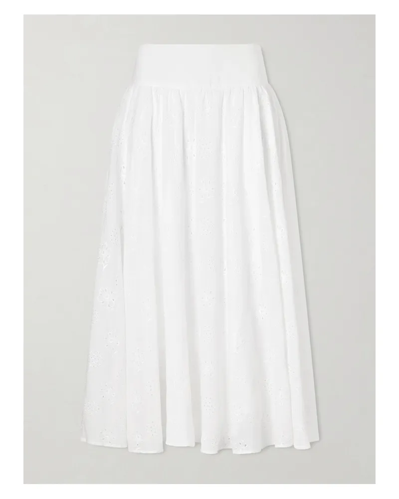 Thierry Colson Pamela Pleated Broderie Anglaise Cotton Midi Skirt - Neutrals Neutrals